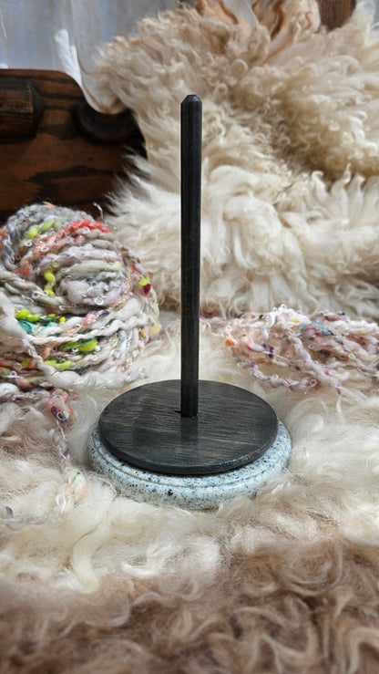 Handcrafted Yarn Bobbin Spinning Stand in Corian and Wood - S3