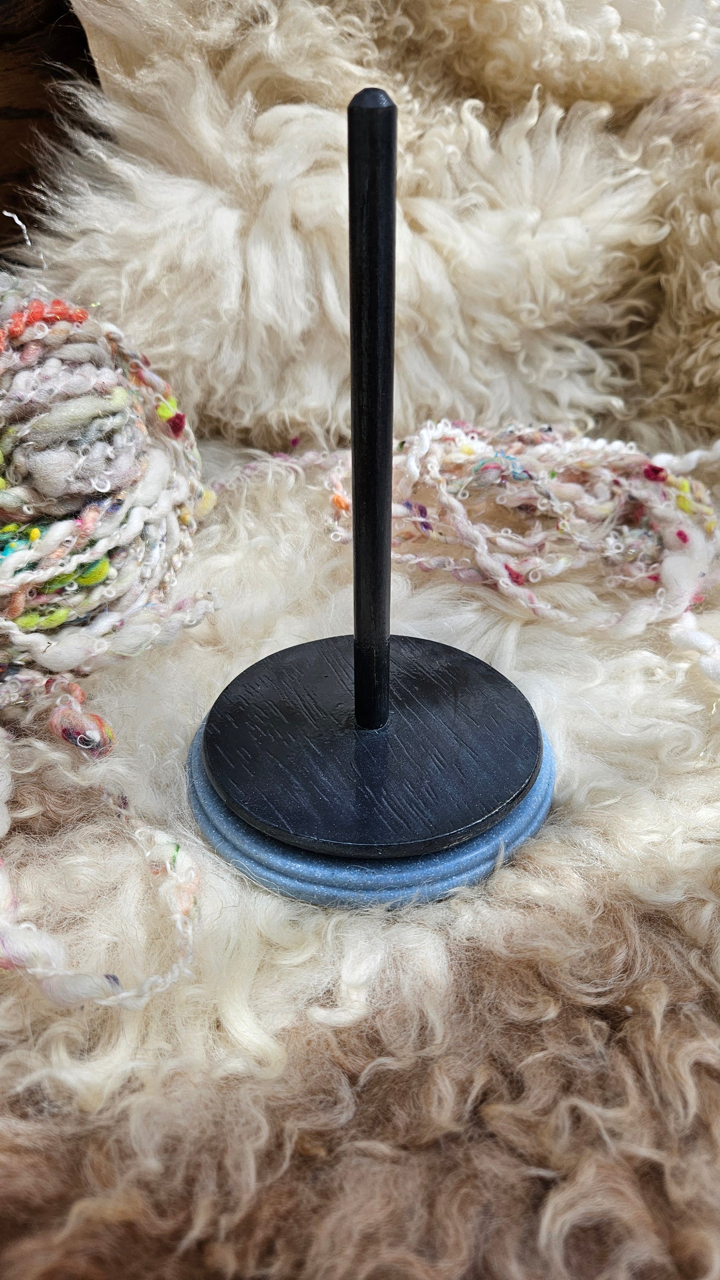 Handcrafted Yarn Bobbin Spinning Stand in Corian and Wood - S4