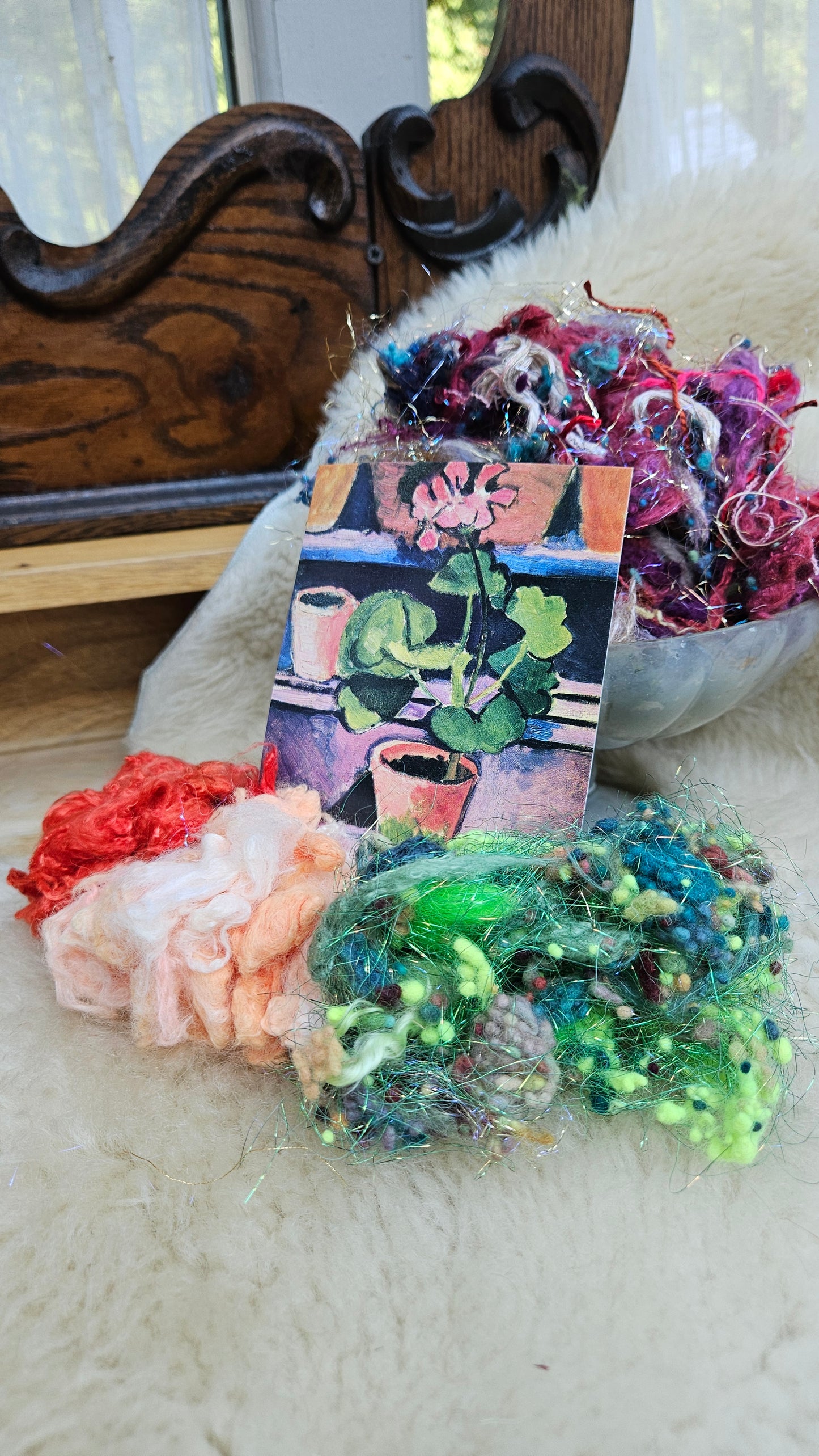 POT OF GERANIUMS Matisse Inspired Fiber Art Texture Bamboo Blend Kit - 2.5 ounces