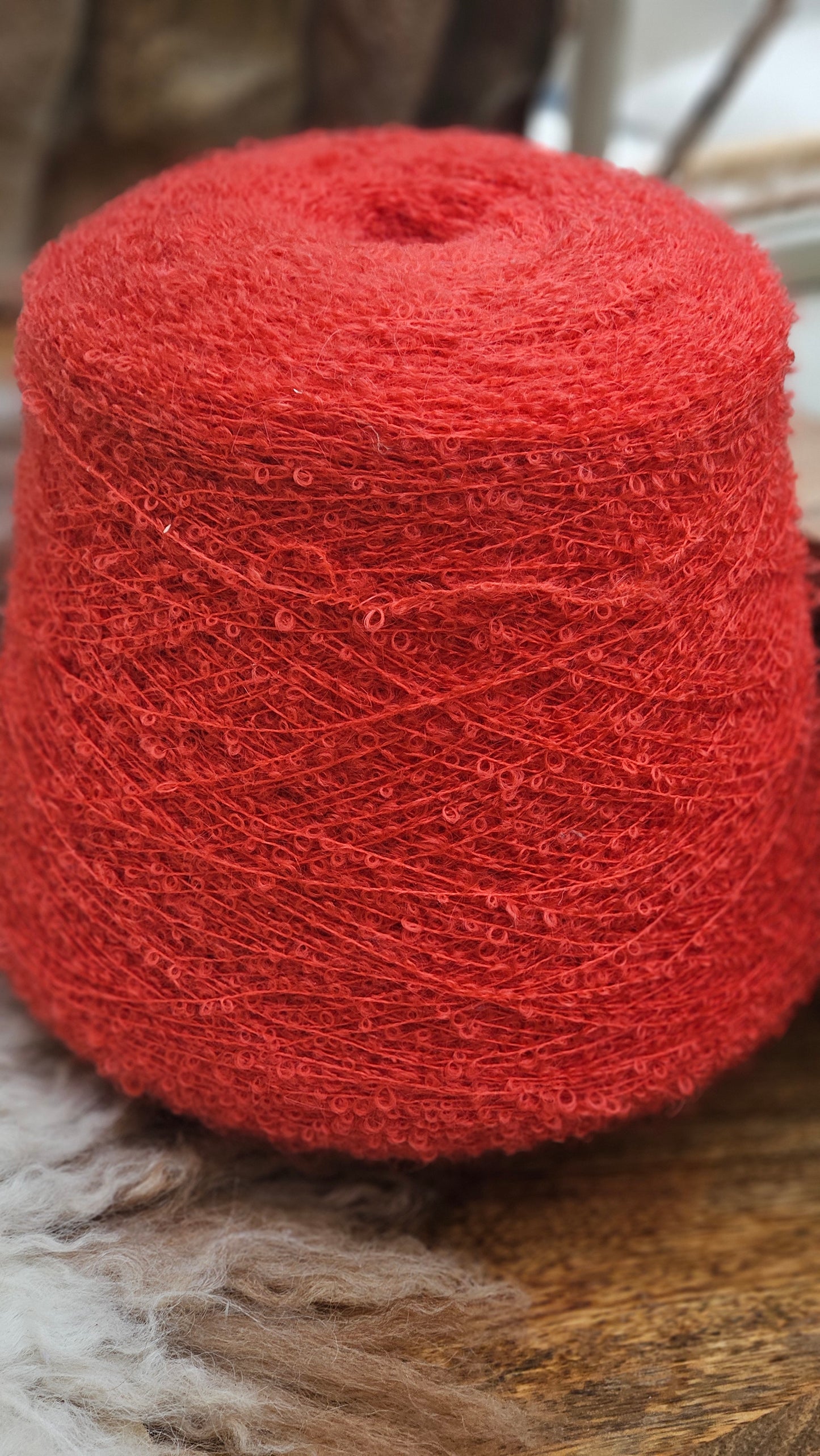 Vintage Mango Red Mohair Fine Boucle Thread Cone - 1.7 pounds