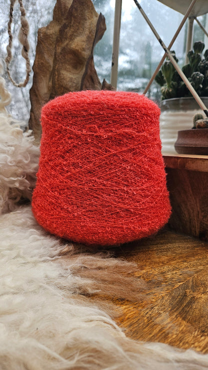 Vintage Mango Red Mohair Fine Boucle Thread Cone - 1.7 pounds