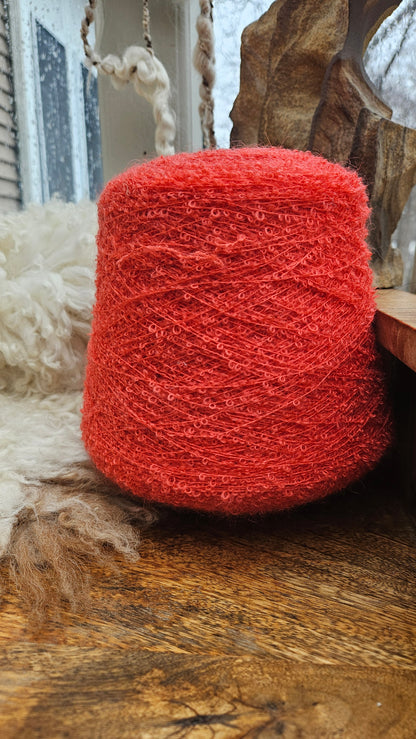 Vintage Mango Red Mohair Fine Boucle Thread Cone - 1.7 pounds