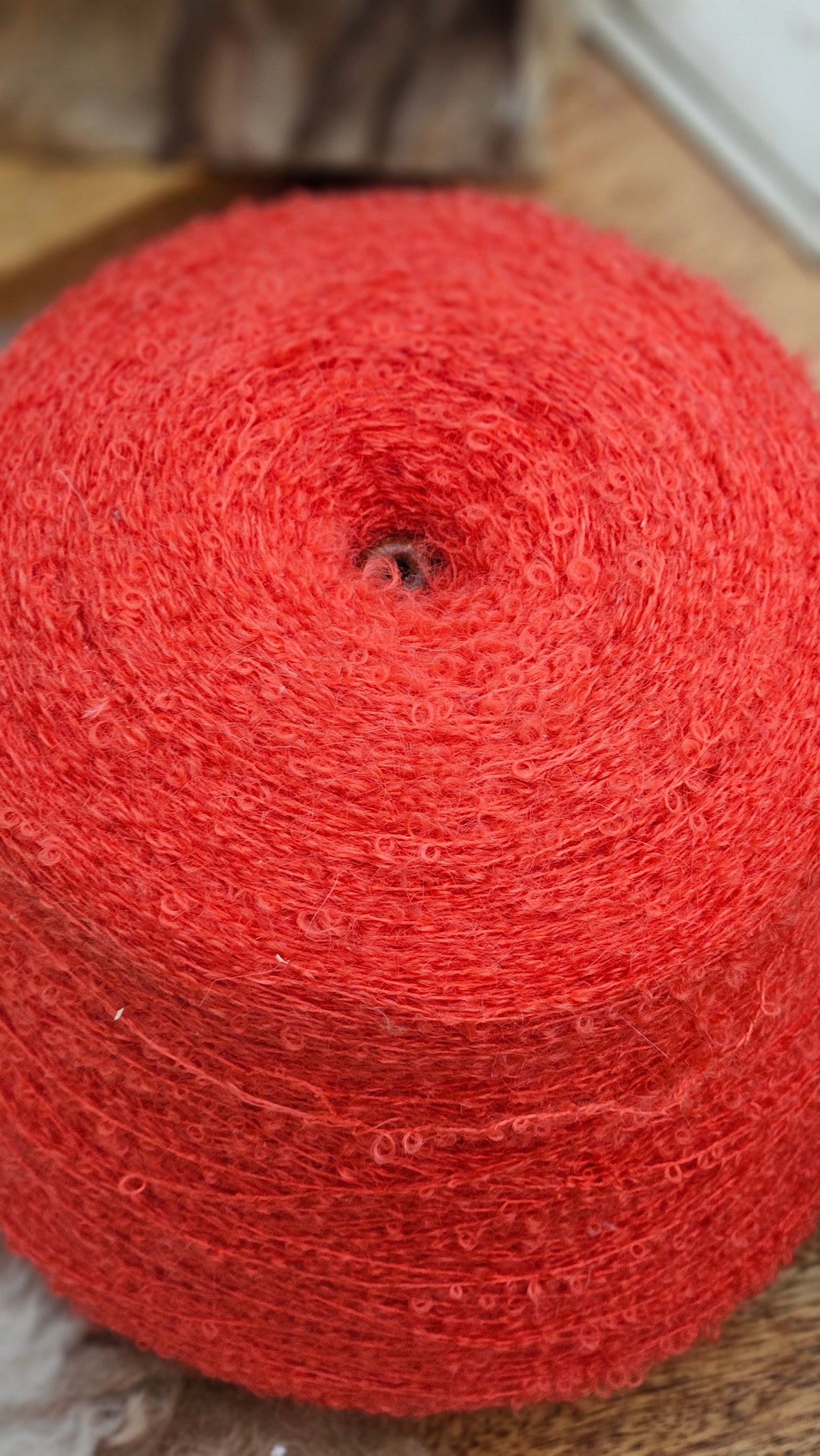 Vintage Mango Red Mohair Fine Boucle Thread Cone - 1.7 pounds