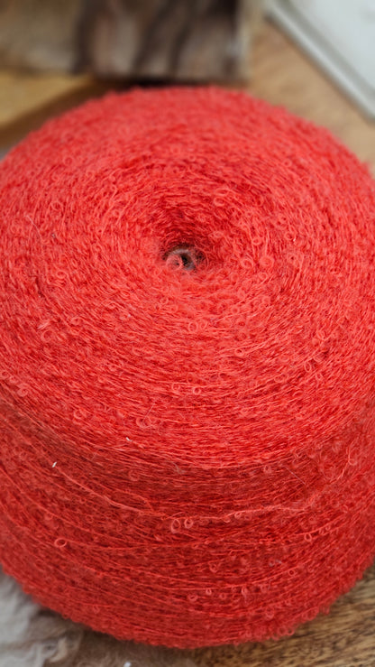 Vintage Mango Red Mohair Fine Boucle Thread Cone - 1.7 pounds