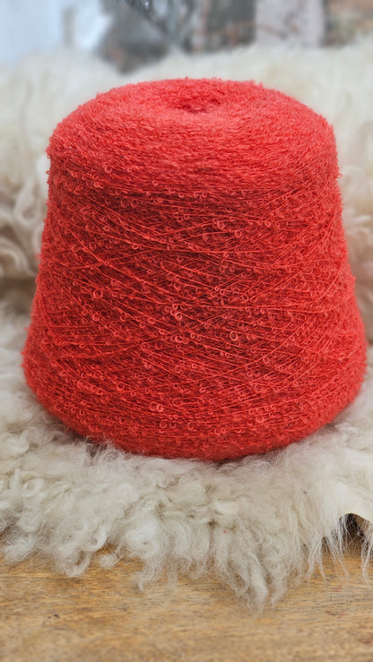 Vintage Mango Red Mohair Fine Boucle Thread Cone - 1.7 pounds