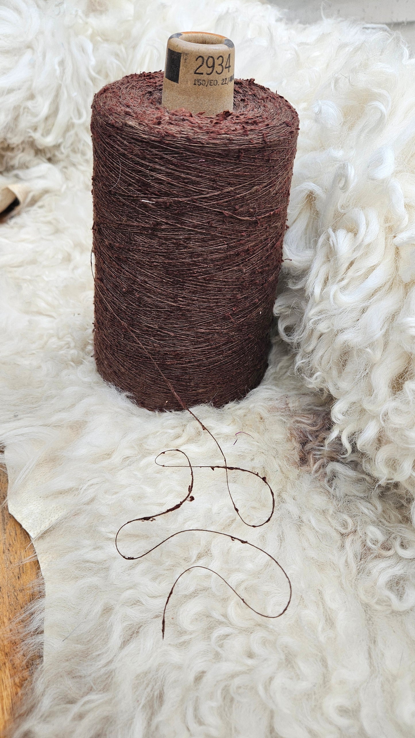 Vintage Mahogany Silk Noil Slub Thread Cone - 1 pound