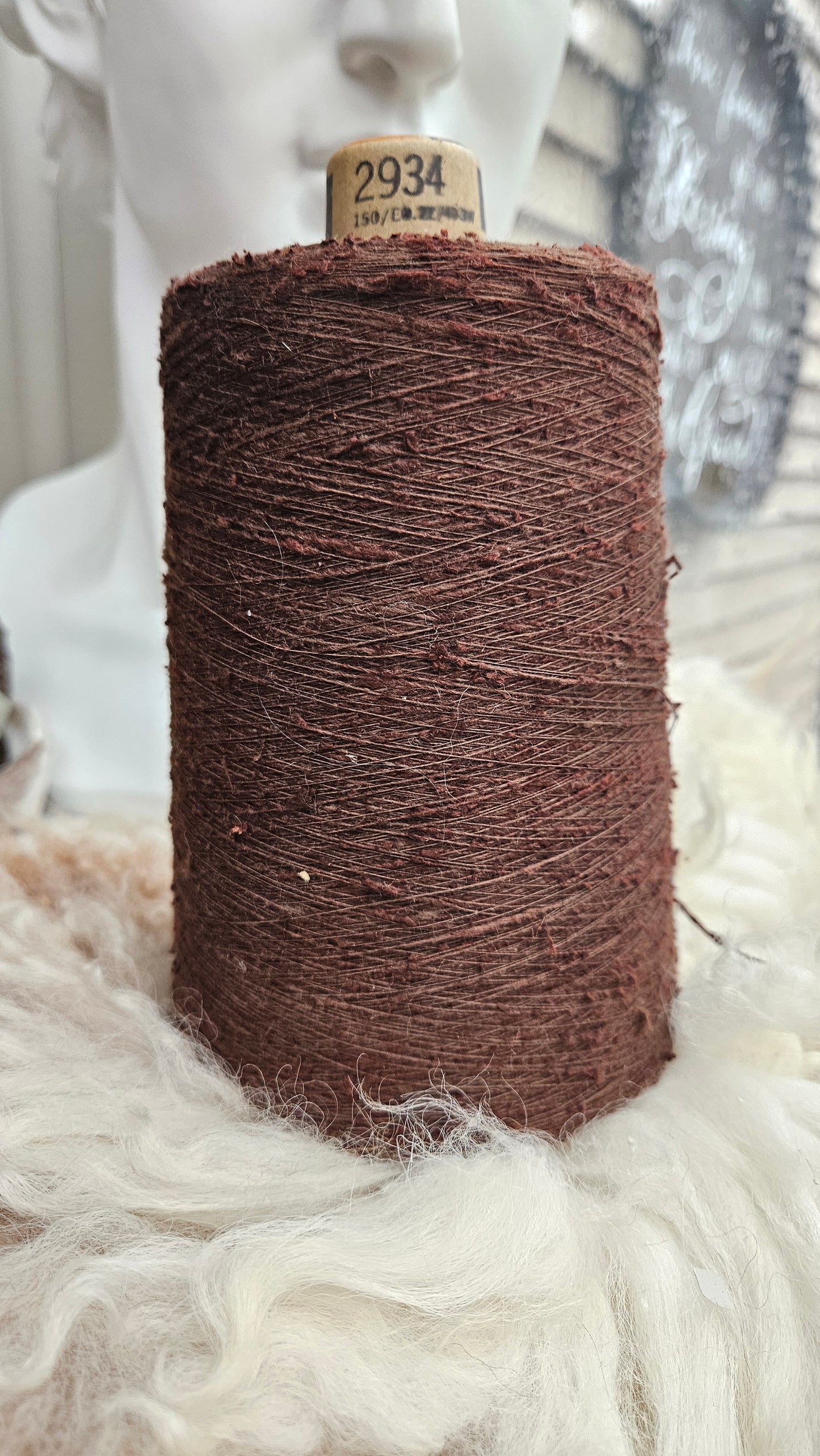 Vintage Mahogany Silk Noil Slub Thread Cone - 1 pound