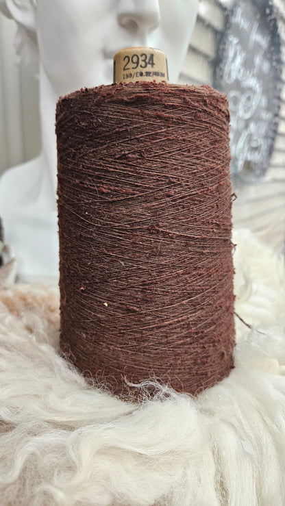 Vintage Mahogany Silk Noil Slub Thread Cone - 1 pound