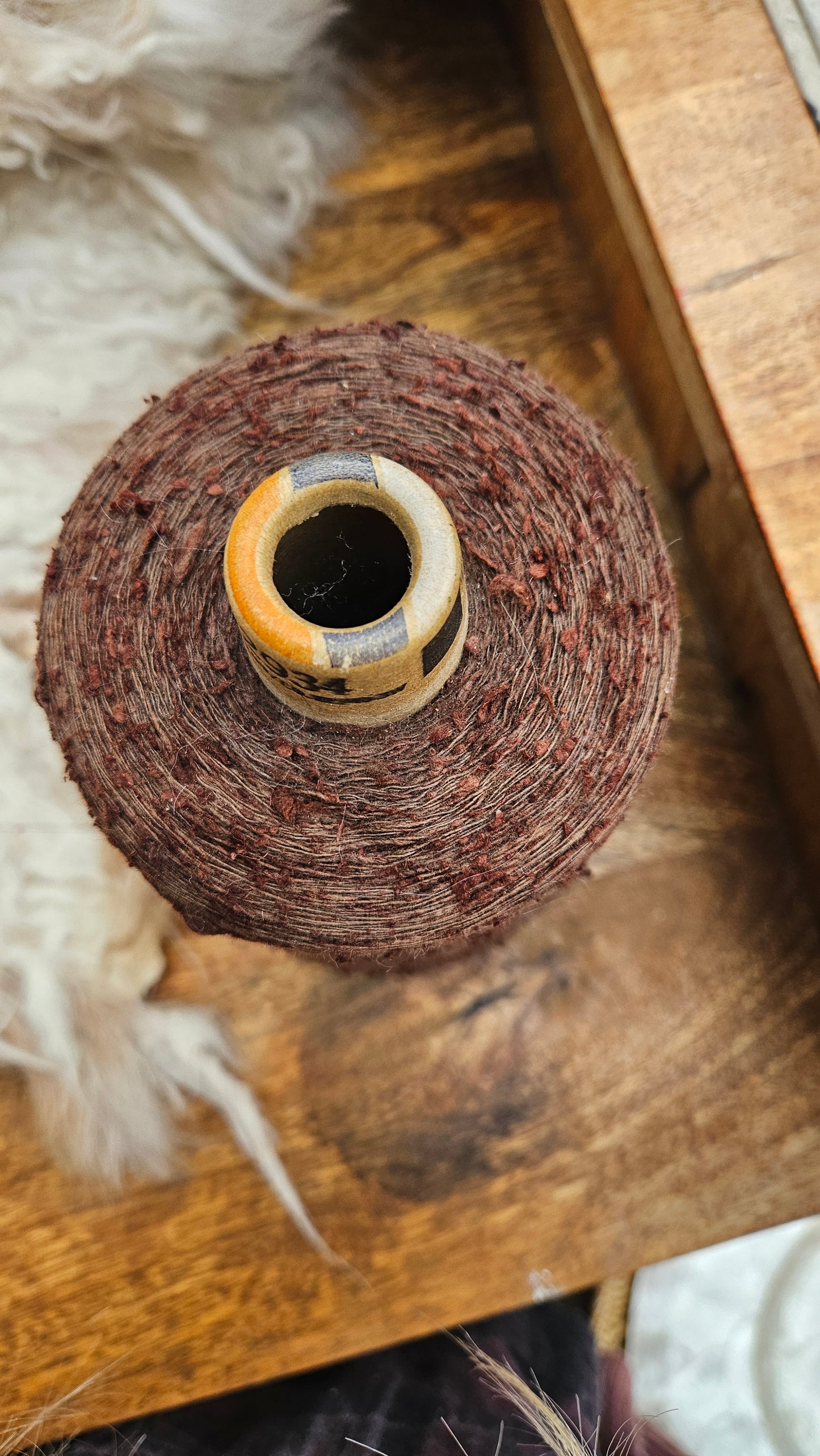 Vintage Mahogany Silk Noil Slub Thread Cone - 1 pound