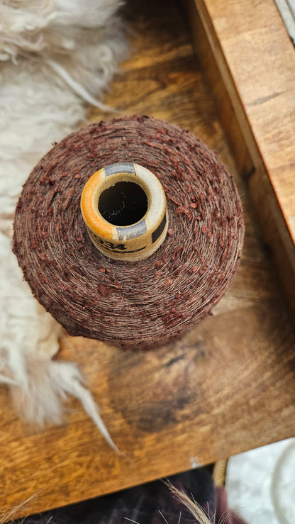 Vintage Mahogany Silk Noil Slub Thread Cone - 1 pound