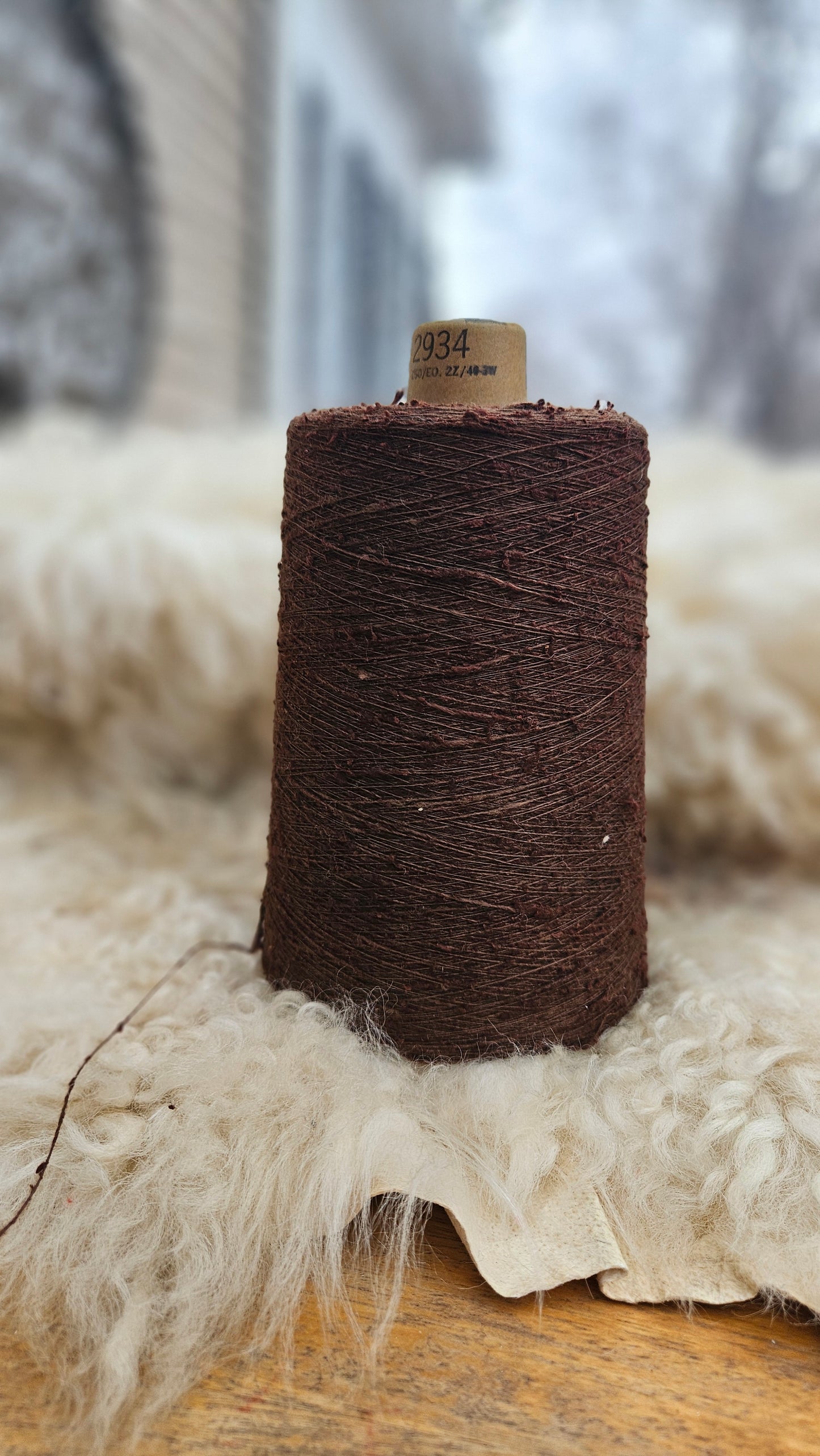 Vintage Mahogany Silk Noil Slub Thread Cone - 1 pound