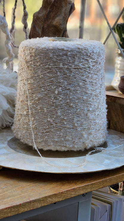 Fuzzy Cream Boucle Yarn Thread Cone - 3.75 pounds