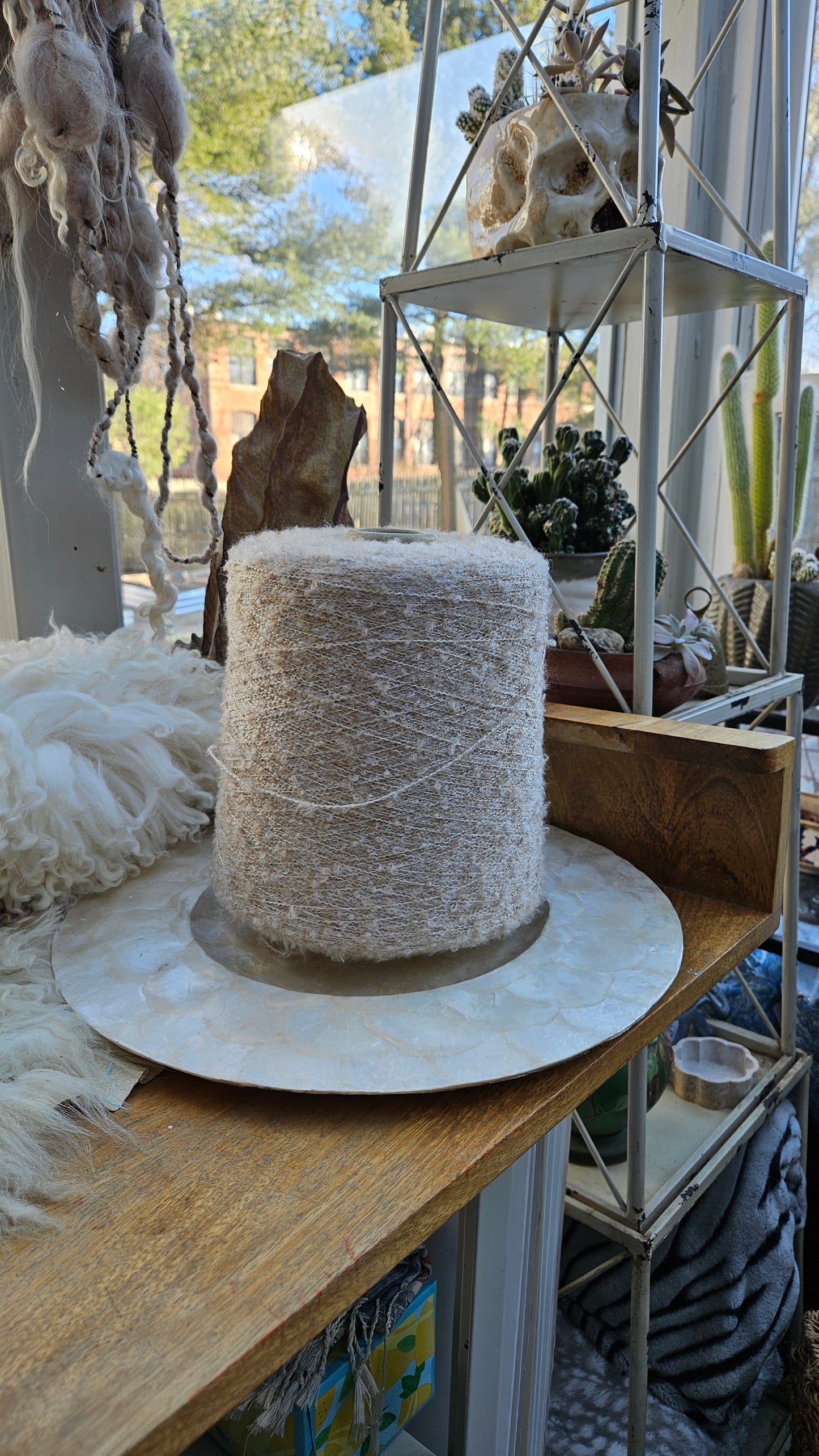 Fuzzy Cream Boucle Yarn Thread Cone - 3.75 pounds