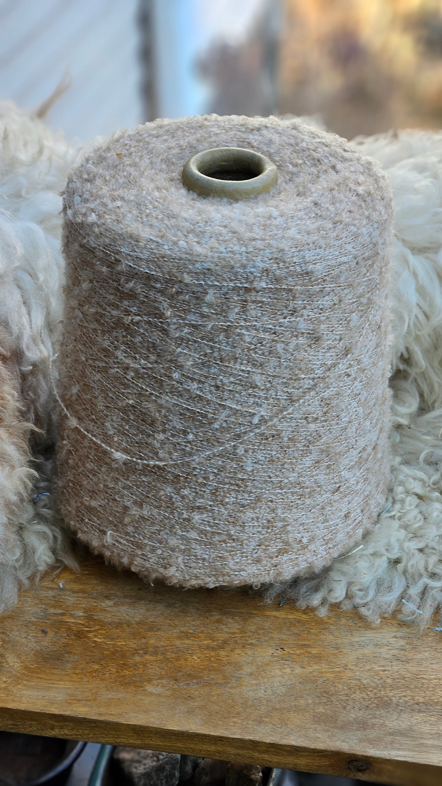 Fuzzy Cream Boucle Yarn Thread Cone - 3.75 pounds