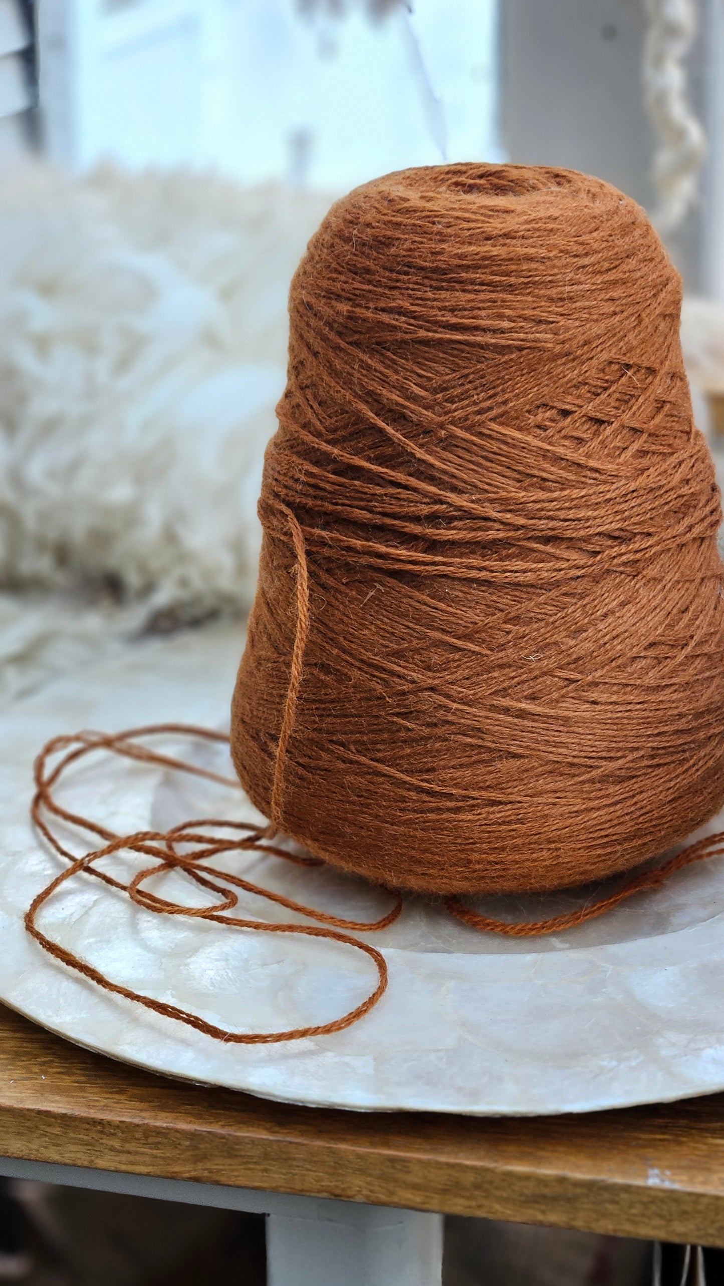 Vintage Burnt Orange Wool Thread Cone - 1.8 pounds