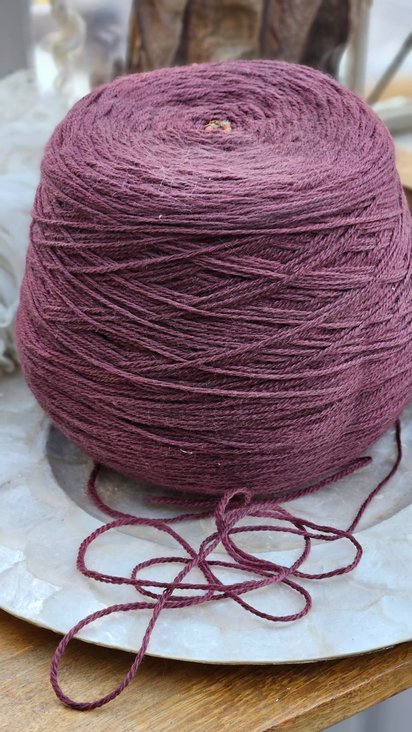 Vintage Berry Mauve Wool Thread Cone - 2.6 pounds