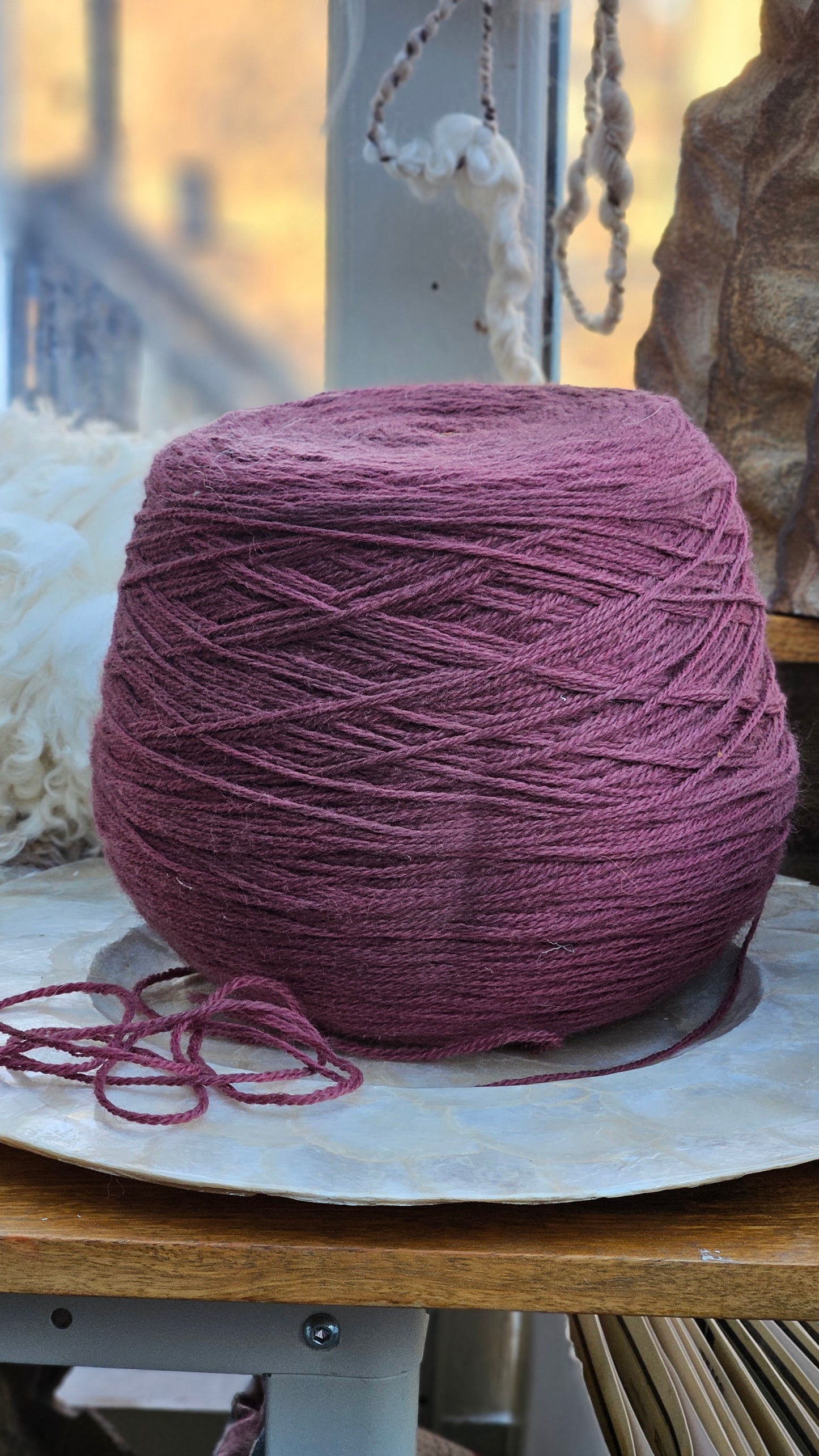 Vintage Berry Mauve Wool Thread Cone - 2.6 pounds