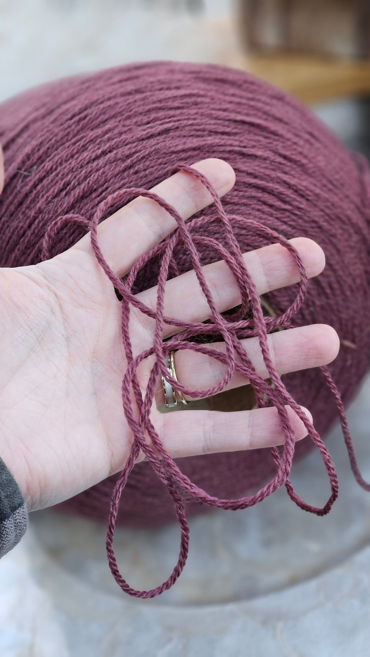 Vintage Berry Mauve Wool Thread Cone - 2.6 pounds