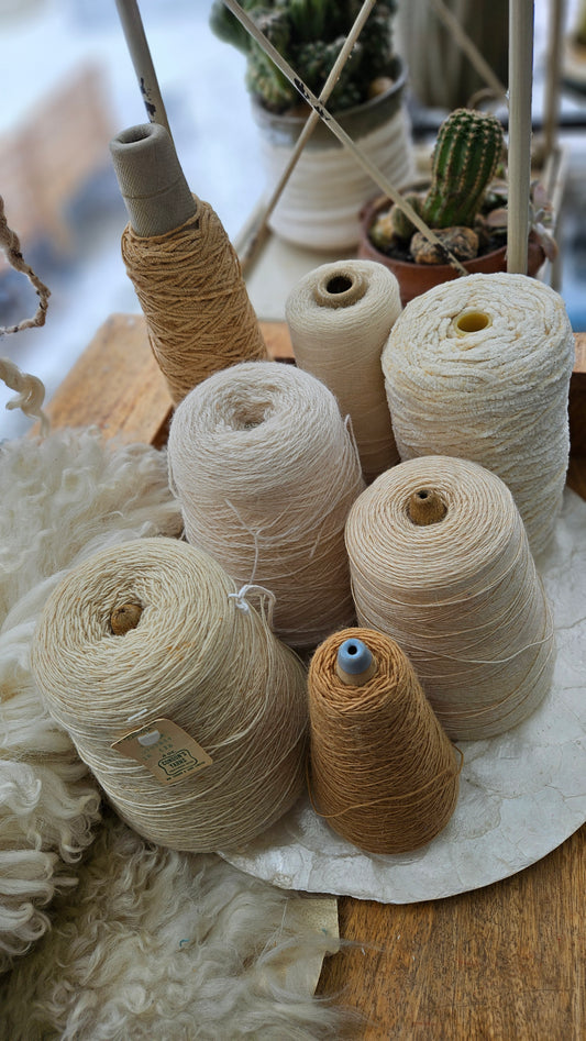 Vintage Wool Chinelle Thread Cone LOT - 5 pounds Blushy Whites