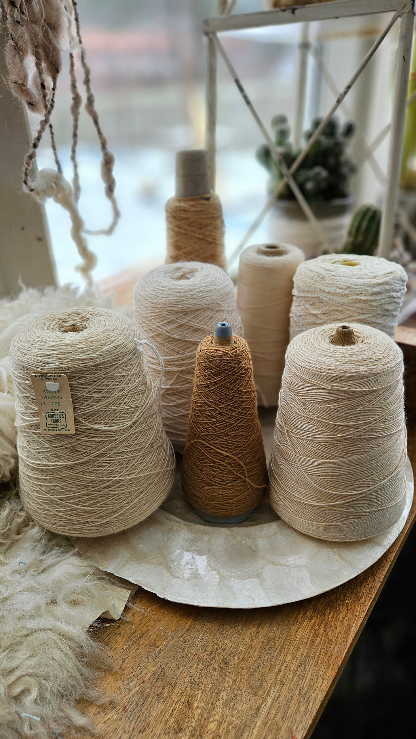 Vintage Wool Chinelle Thread Cone LOT - 5 pounds Blushy Whites