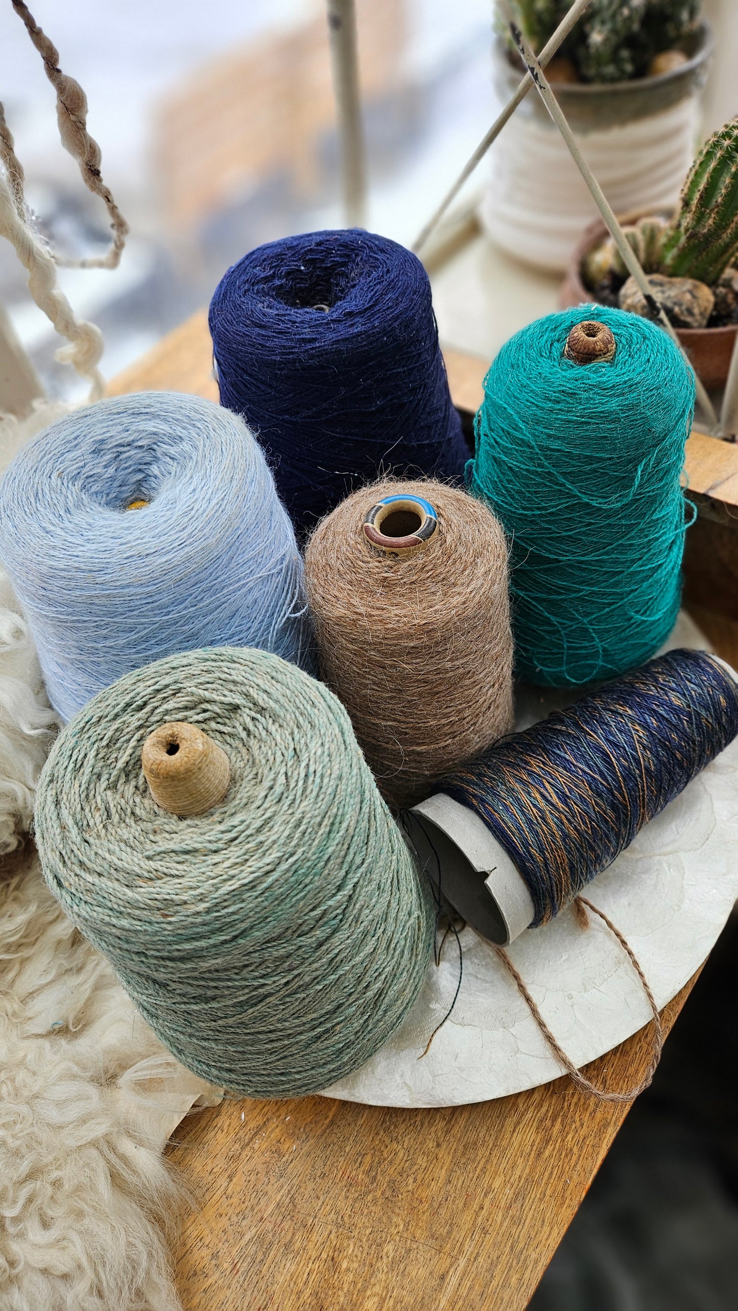 Vintage Wool Rayon Thread Cone LOT - 5 pounds Skies and Seas