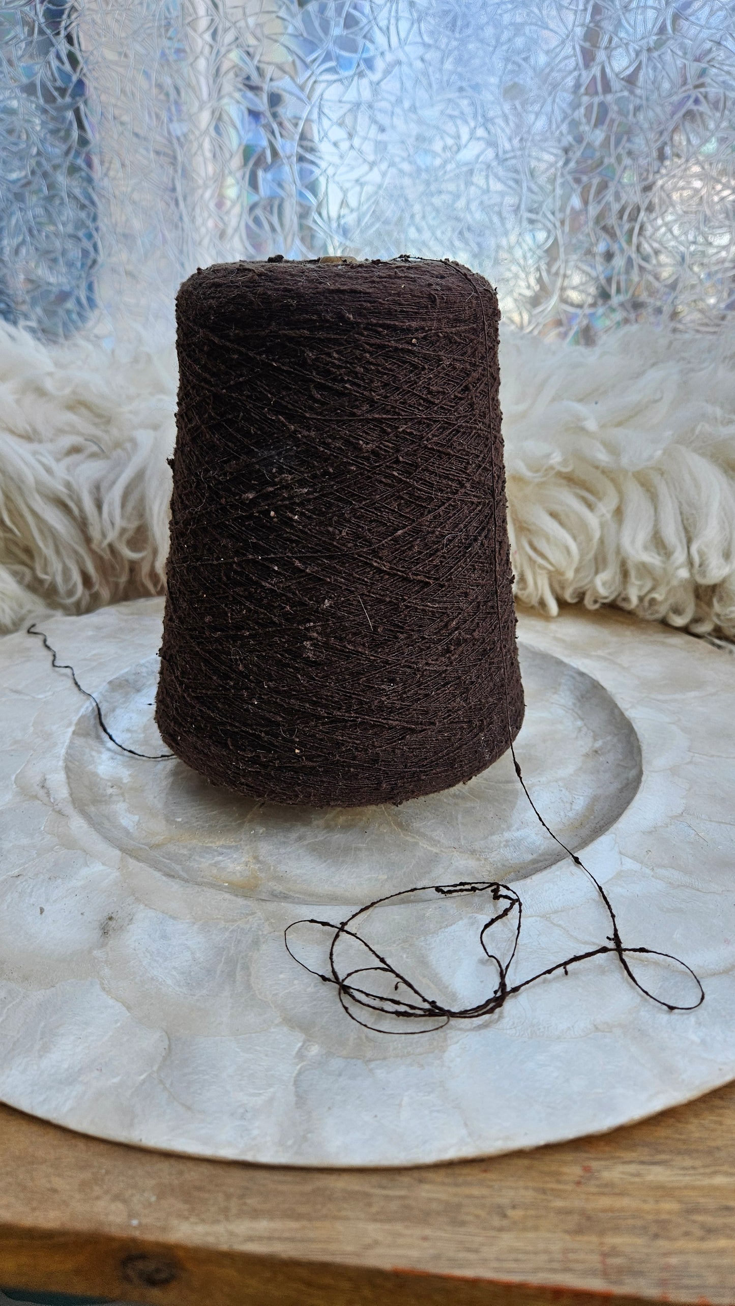 Vintage Brown Silk Noil Slub Thread Cone - 1 pound