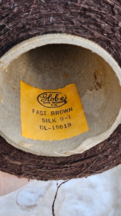 Vintage Brown Silk Noil Slub Thread Cone - 1 pound