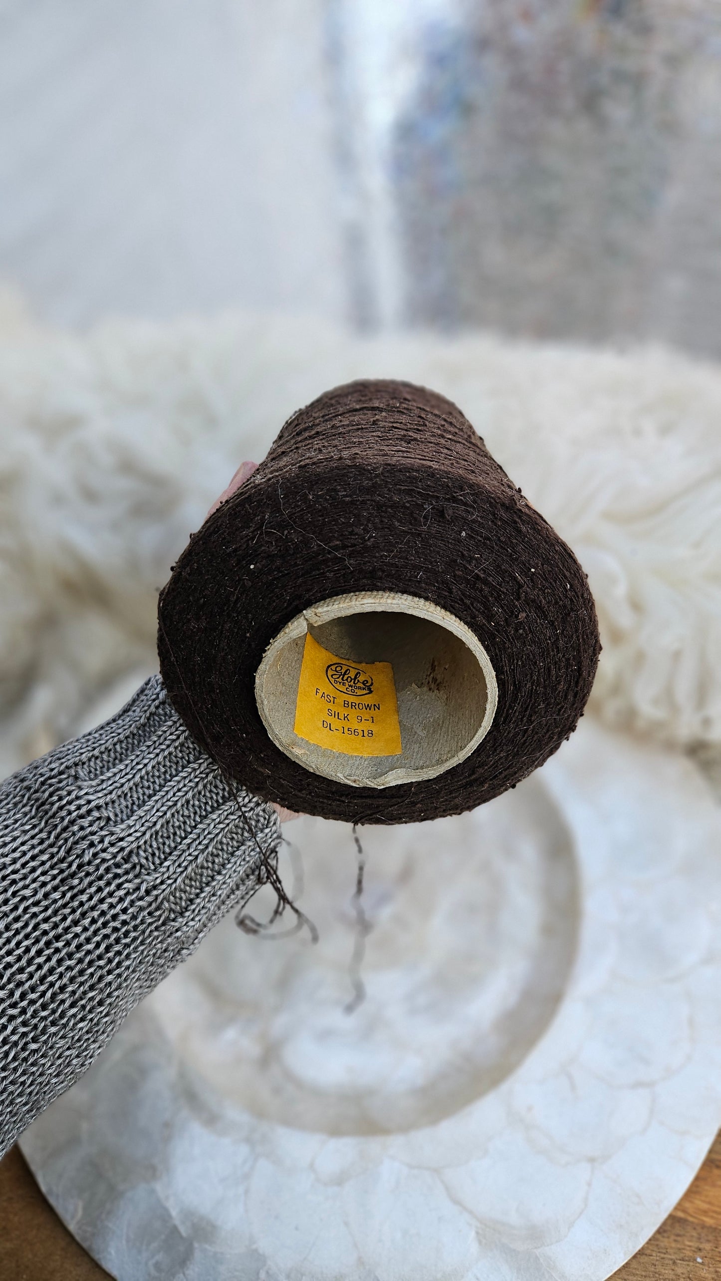 Vintage Brown Silk Noil Slub Thread Cone - 1 pound