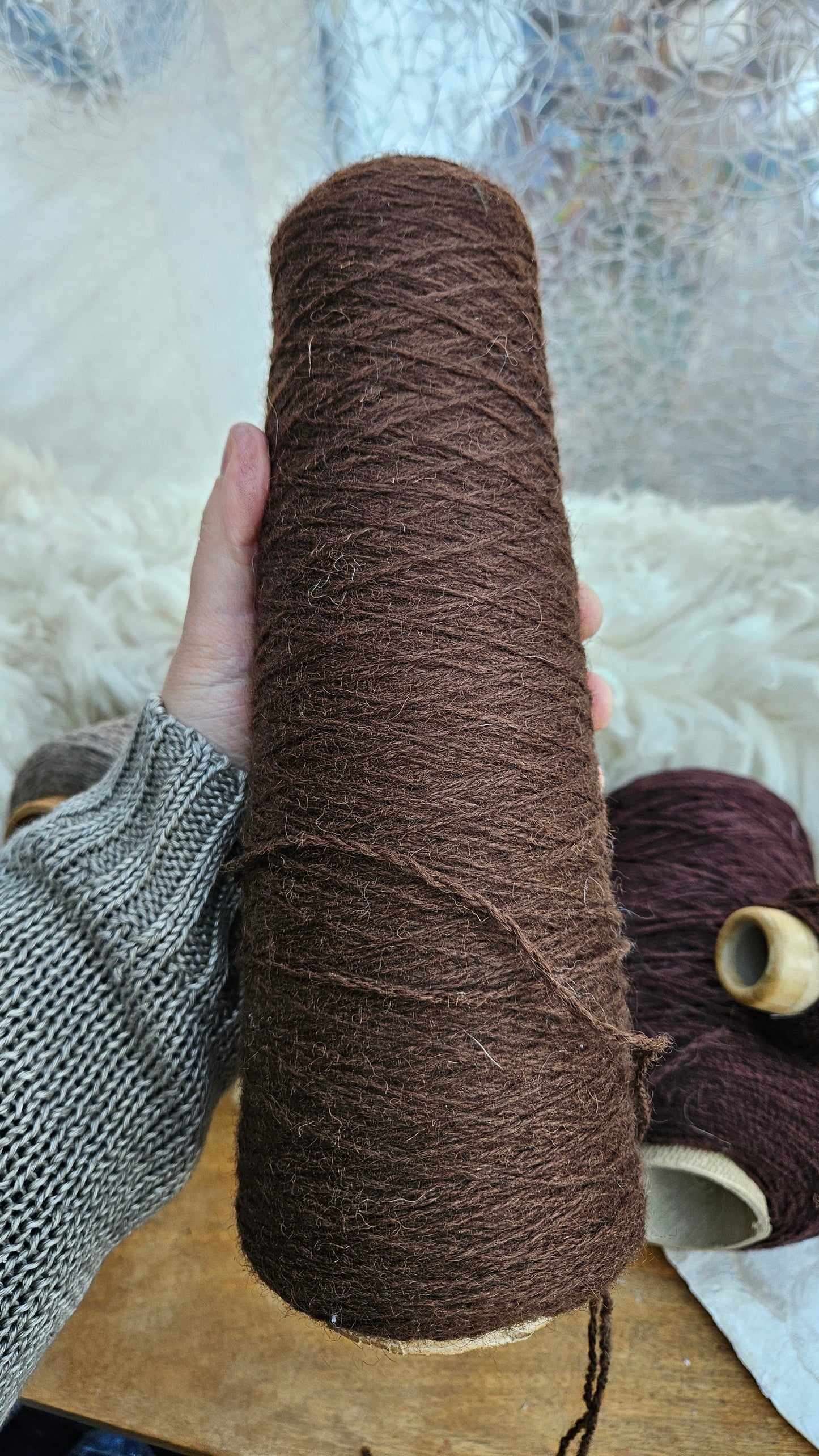 Vintage Brown Wool Thread Cones - 5 pounds Deep Winter