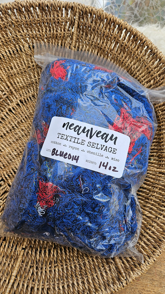 FIREWORKS - textile selvedge for rug and art weaving and art yarn - 14 oz | BLUE014