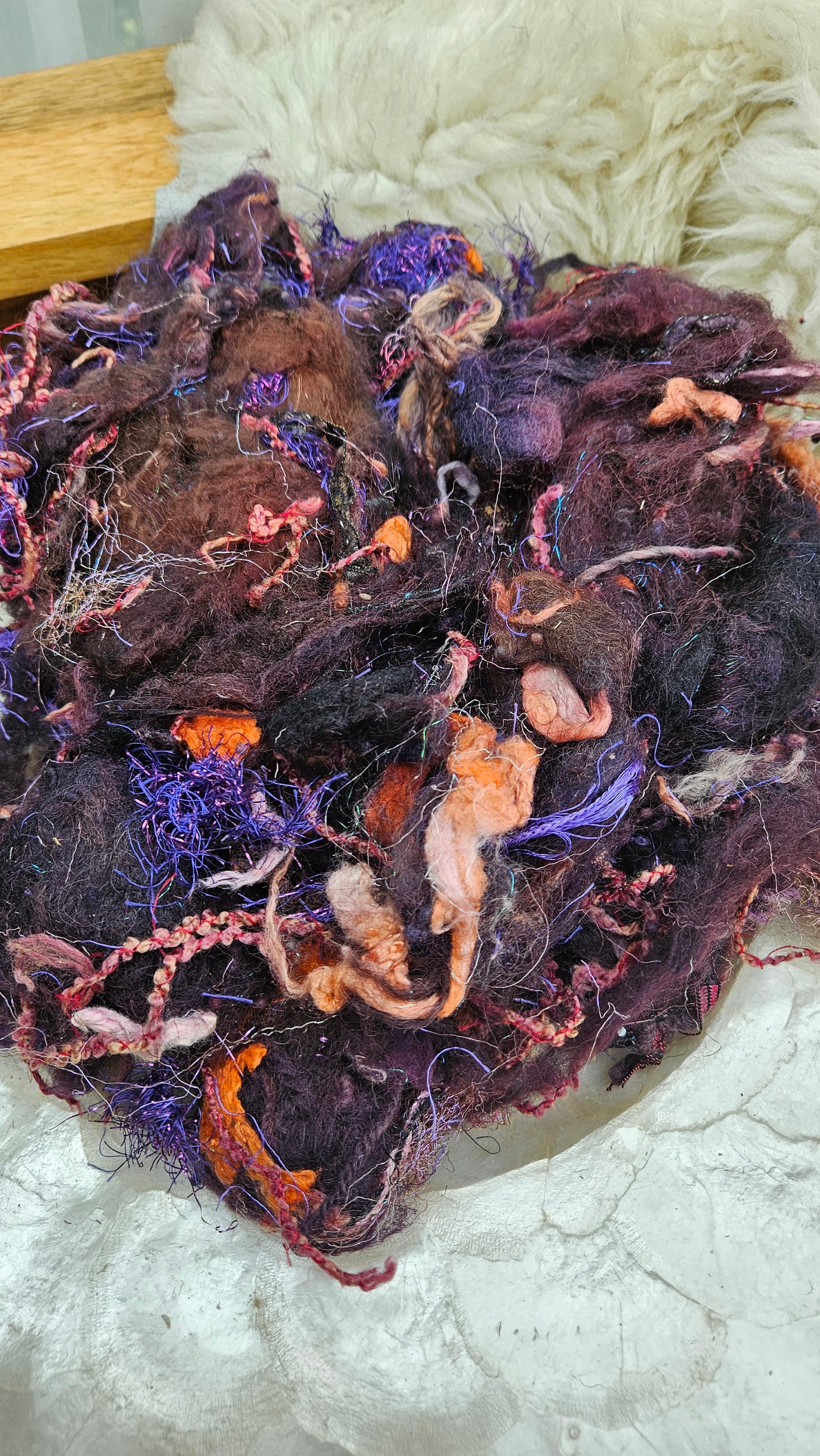 SOLSTICE VINEYARD - Hand-Dyed Alpaca Bamboo Texture Blend for art yarn embellishing, texture blending, felting, mixed media, and fiber art - 4 ounces | 114 grams