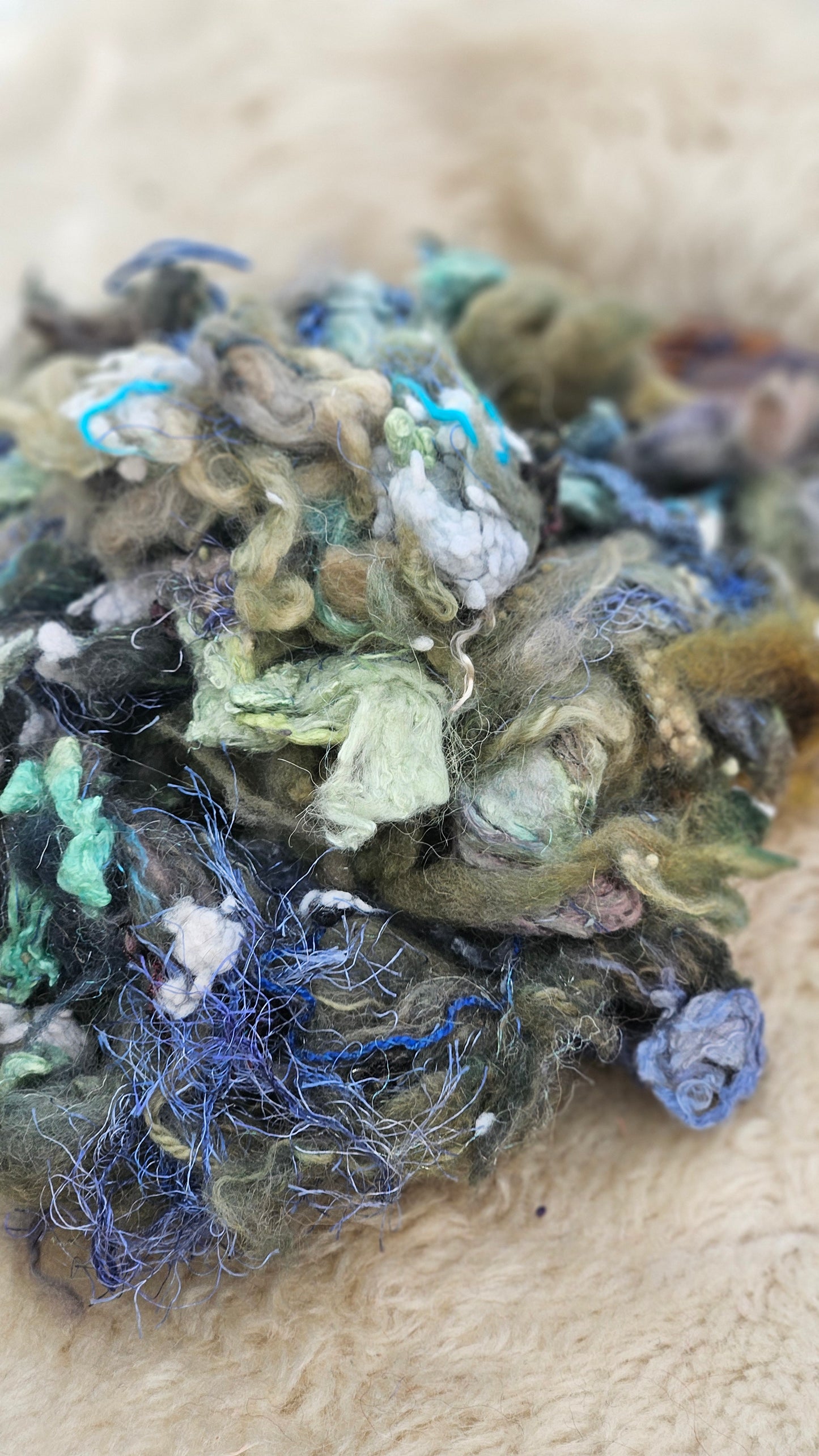 GARDEN DAWN - Hand-Dyed Alpaca Bamboo Texture Blend for art yarn embellishing, texture blending, felting, mixed media, and fiber art - 4 ounces | 114 grams