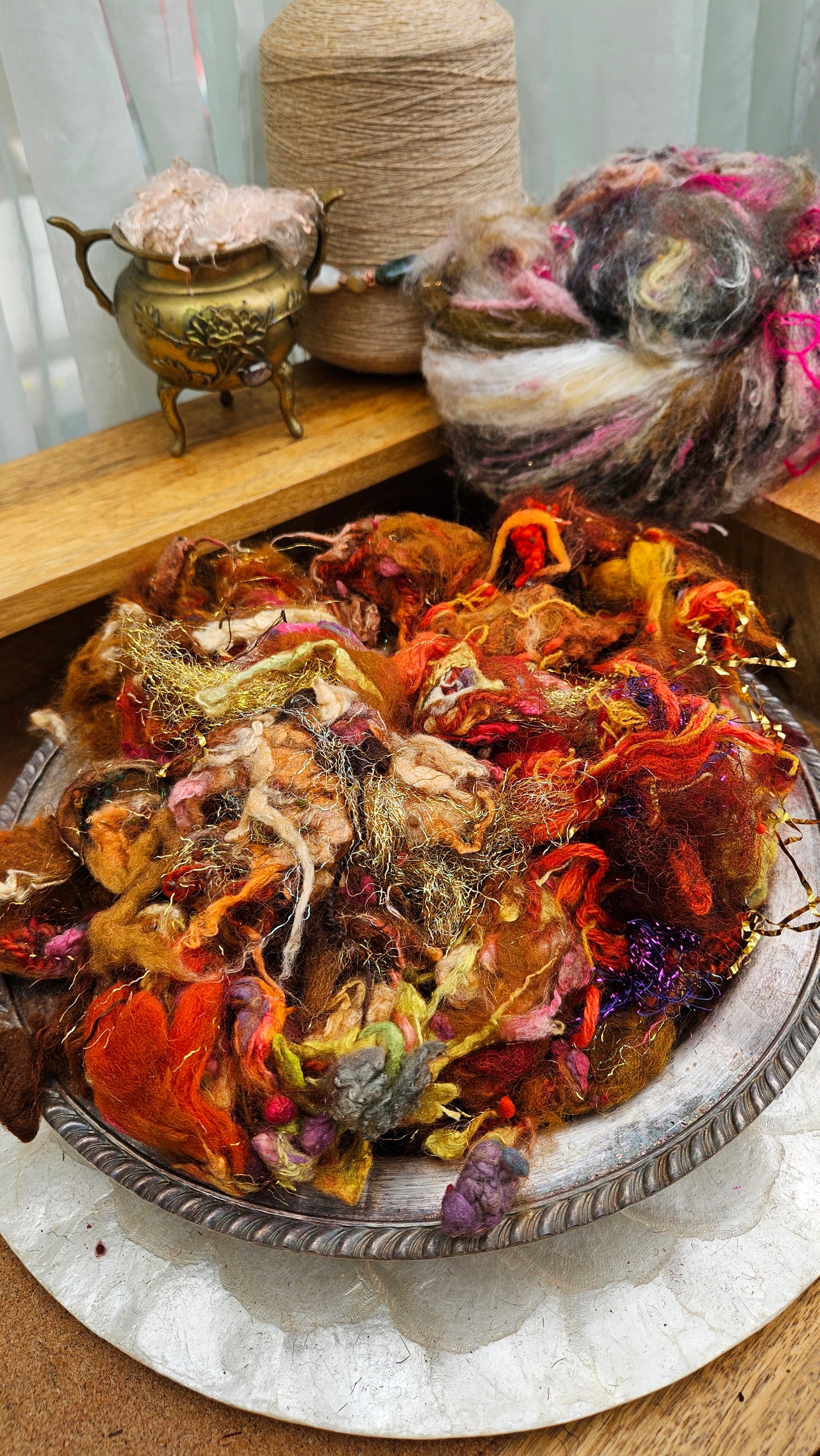 GOLDEN HOUR - Hand-Dyed Alpaca Bamboo Texture Blend for art yarn embellishing, texture blending, felting, mixed media, and fiber art - 4 ounces | 114 grams