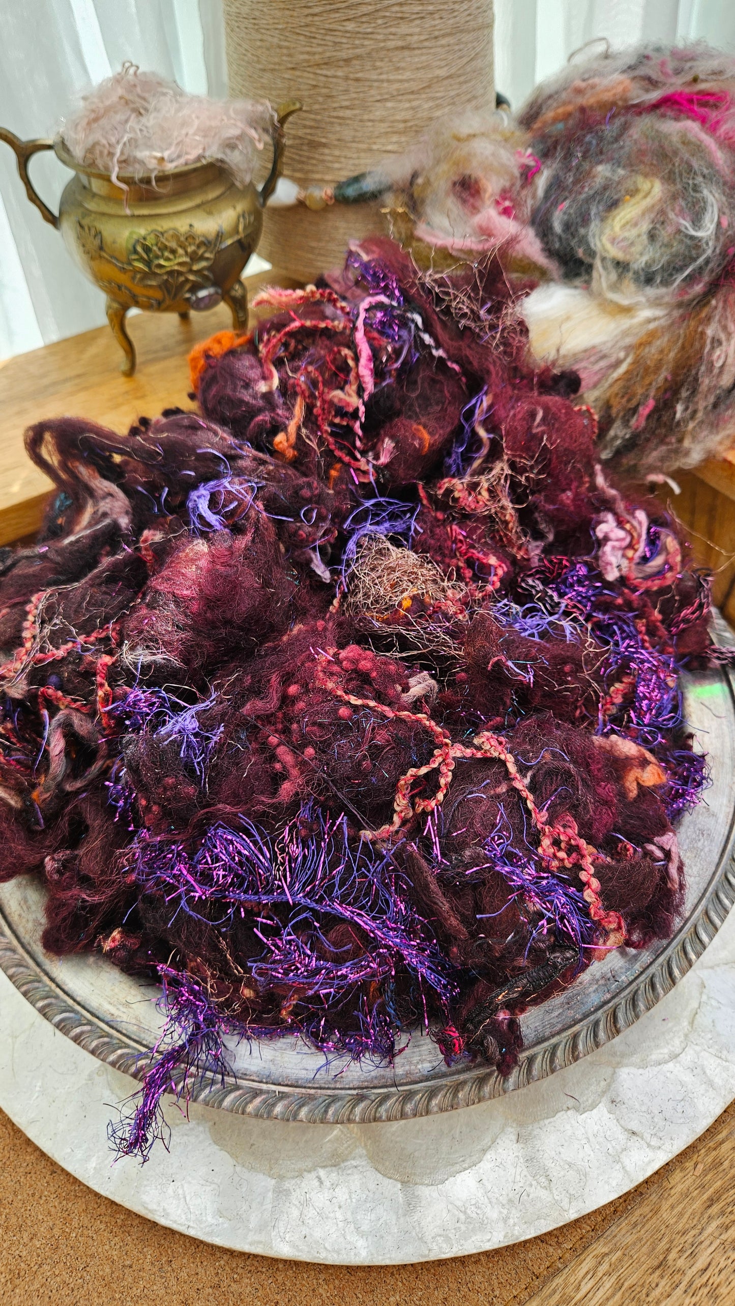 MIDSUMMER NIGHT - Hand-Dyed Alpaca Bamboo Texture Blend for art yarn embellishing, texture blending, felting, mixed media, and fiber art - 4 ounces | 114 grams