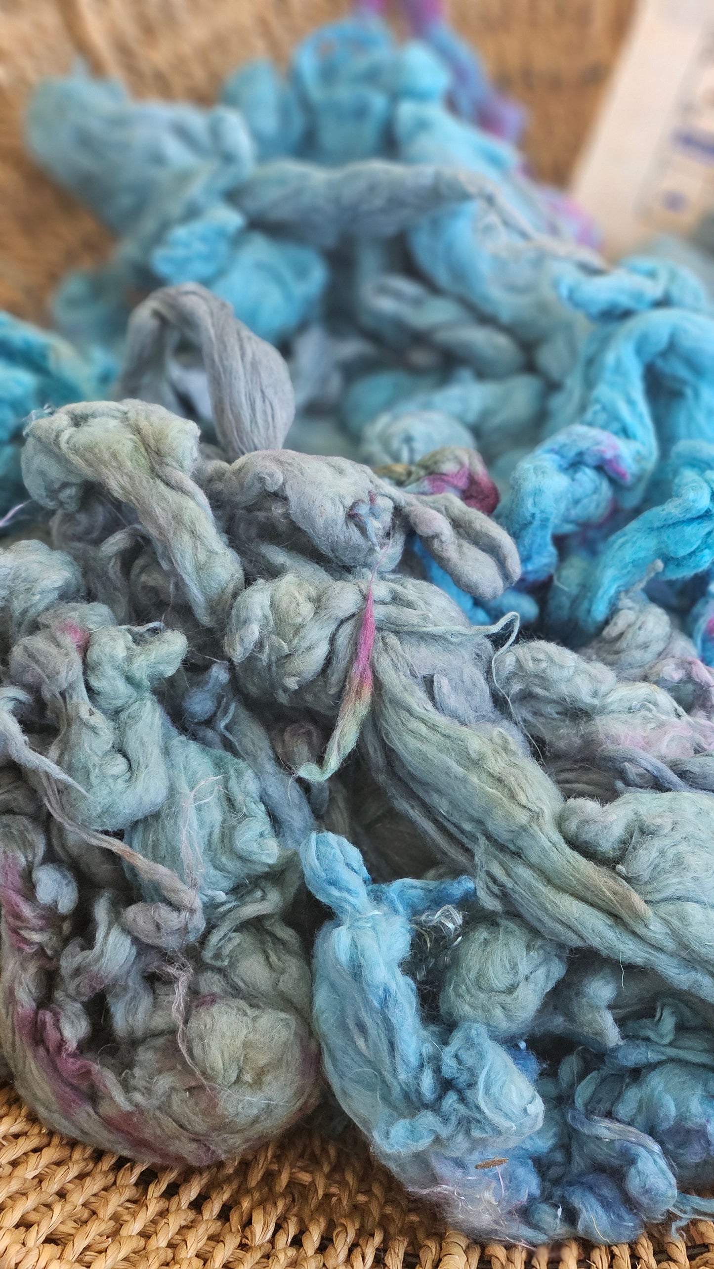 NEPHTHYS Hand-Dyed Organic Extra Fine Cotton Noil for fiber art, texture blending, and papermaking - 1 ounce | 28 grams
