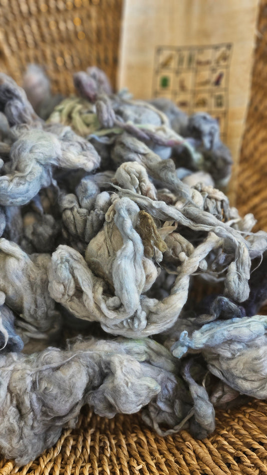 DUAT Hand-Dyed Organic Extra Fine Cotton Noil for fiber art, texture blending, and papermaking - 1 ounce | 28 grams