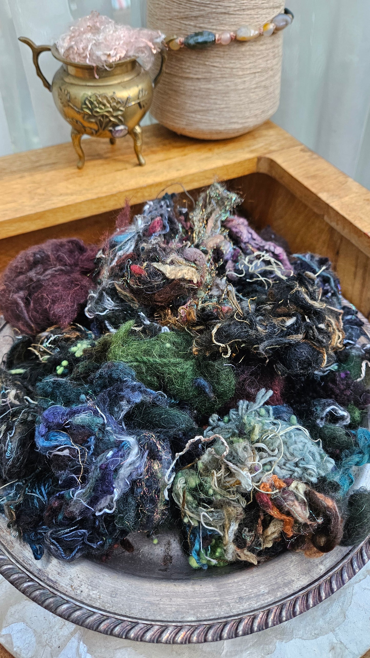 EQUINOX GARDEN - Hand-Dyed Recycled Fiber Texture Blend for art yarn embellishing, texture blending, felting, mixed media, and fiber art - 4 ounces | 114 grams