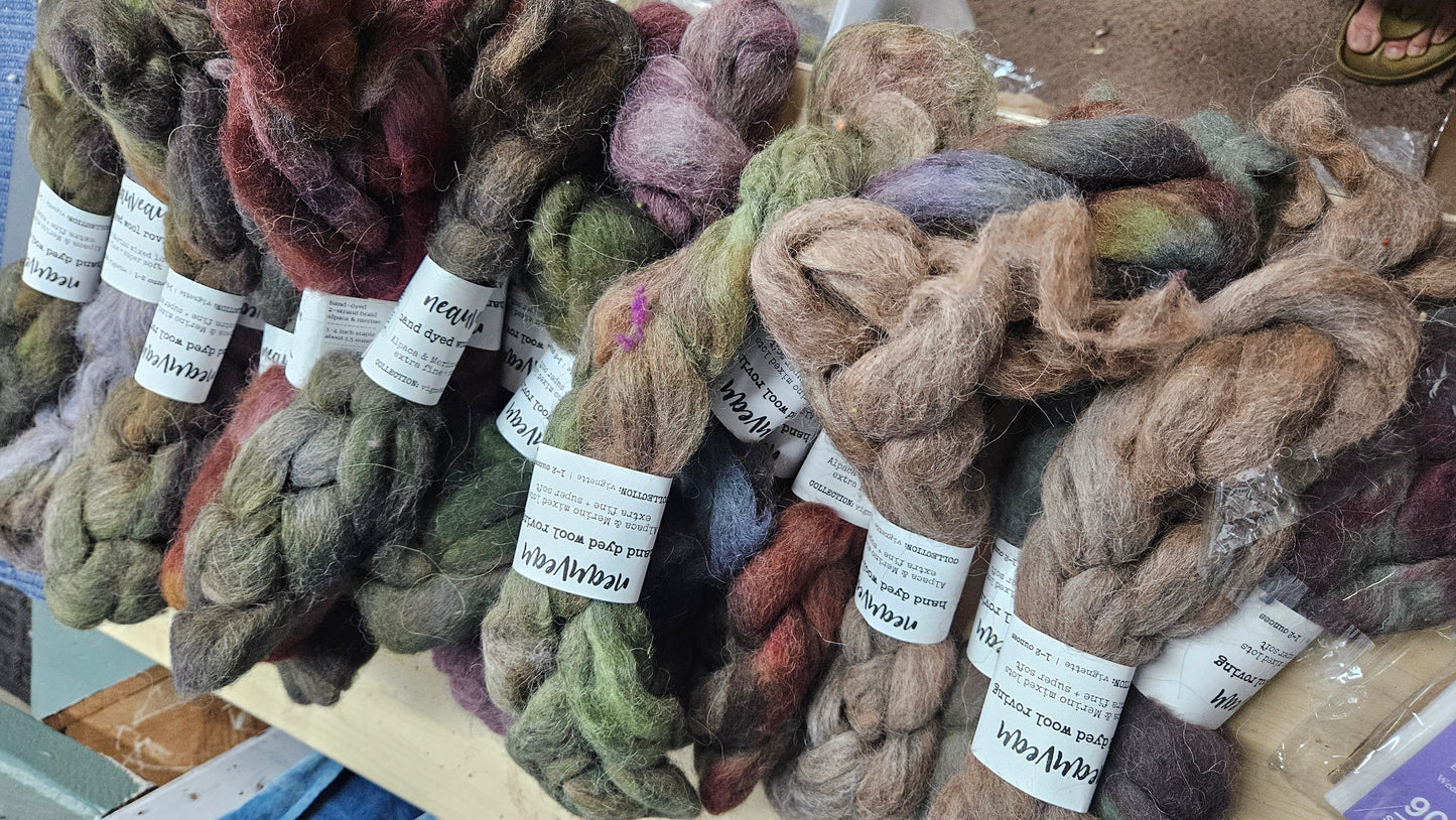 21 braids of hand dyed wool alpaca (2 pound lot)