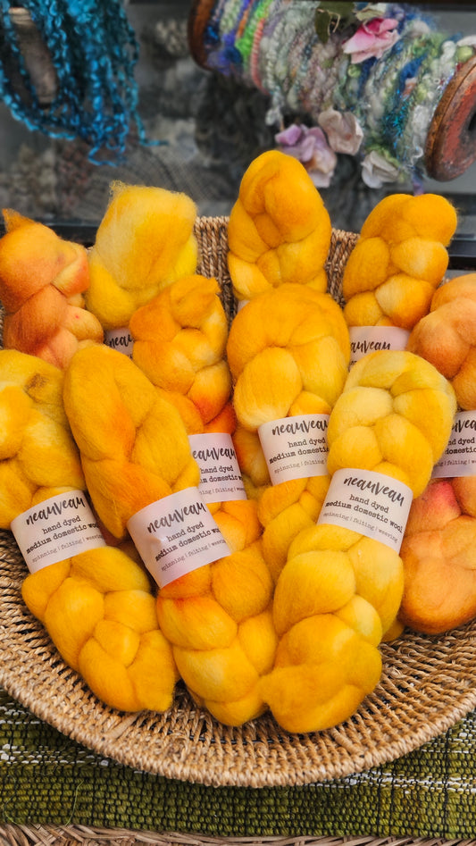 Oriole - hand dyed domestic wool roving for felting and blending - 2 ounces | 57 grams