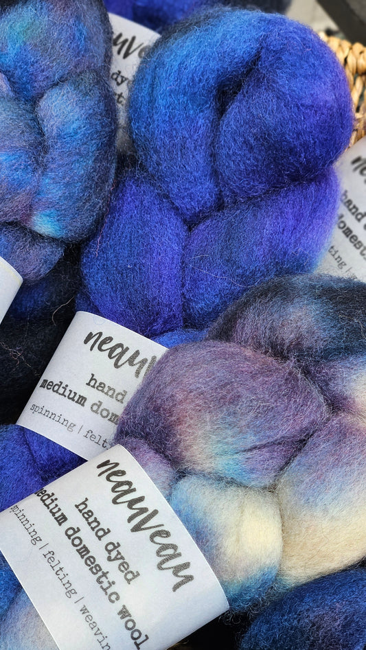 Stellars Jay - hand dyed domestic wool roving for felting and blending - 2 ounces | 57 grams