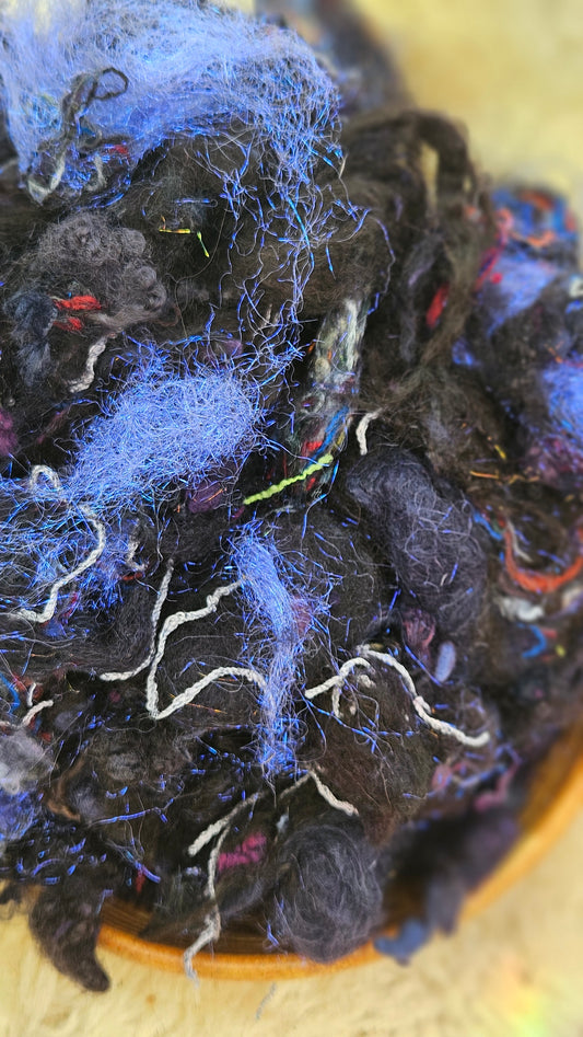 STORMFRONT - Hand-Dyed Alpaca Bamboo Texture Blend for art yarn embellishing, texture blending, felting, mixed media, and fiber art - 4 ounces | 114 grams