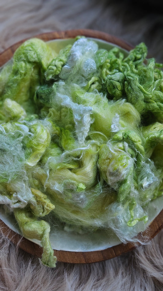 Lemon Lime - hand-dyed fine wool and silky bamboo mill ends - 5 oz |  142 g