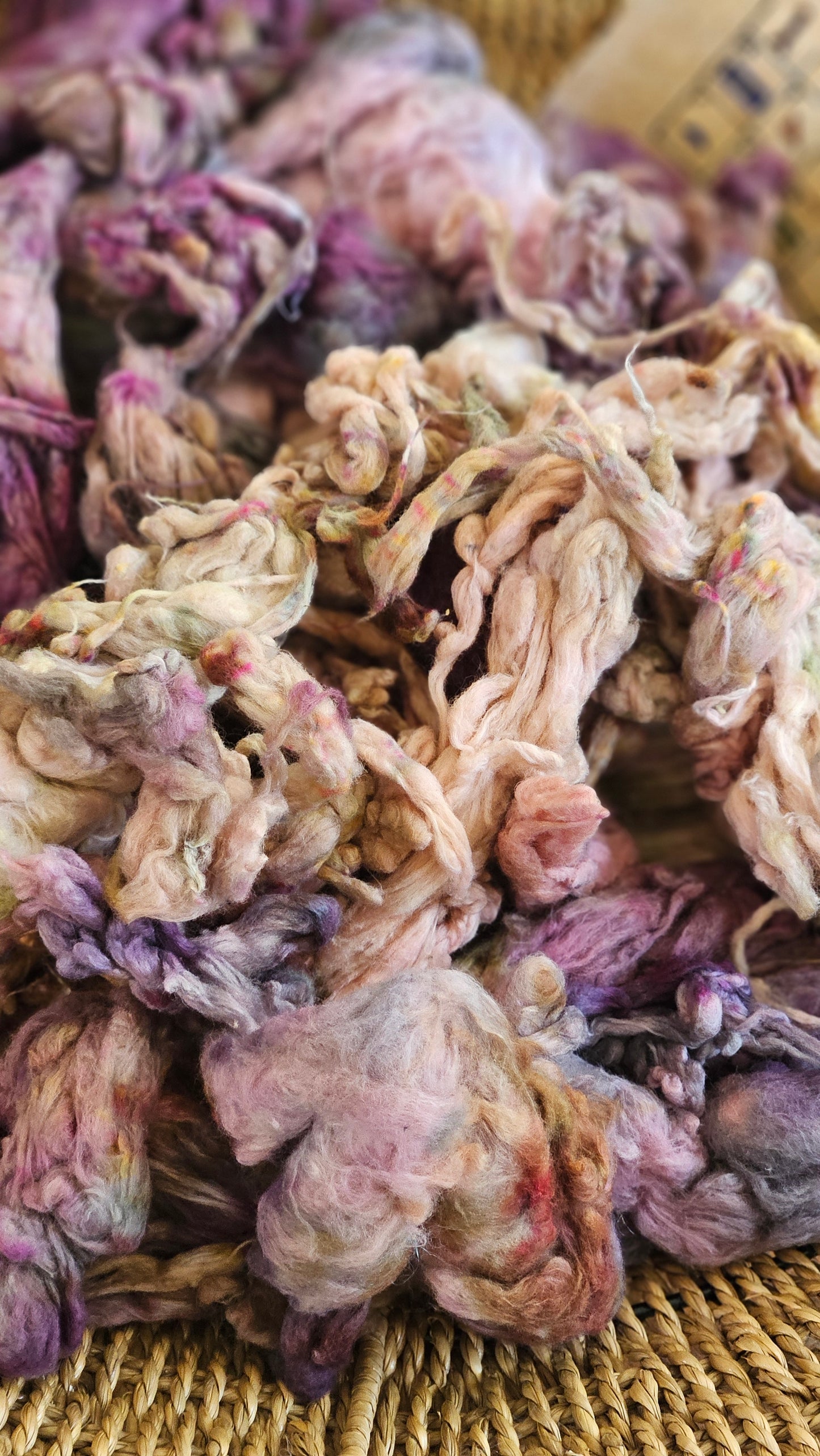 CLEOPATRA Hand-Dyed Organic Extra Fine Cotton Noil for fiber art, texture blending, and papermaking - 1 ounce | 28 grams