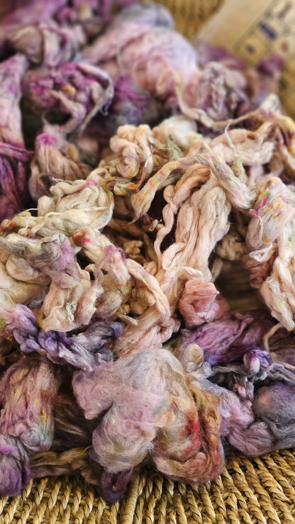 CLEOPATRA Hand-Dyed Organic Extra Fine Cotton Noil for fiber art, texture blending, and papermaking - 1 ounce | 28 grams
