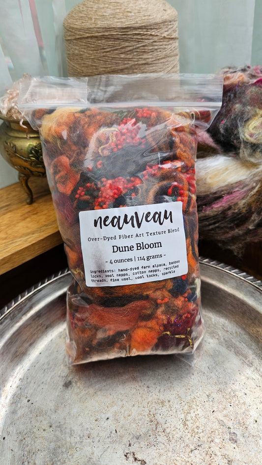 DUNE BLOOM - Hand-Dyed Texture Blend for art yarn embellishing, texture blending, felting, mixed media, and fiber art - 4 ounces | 114 grams