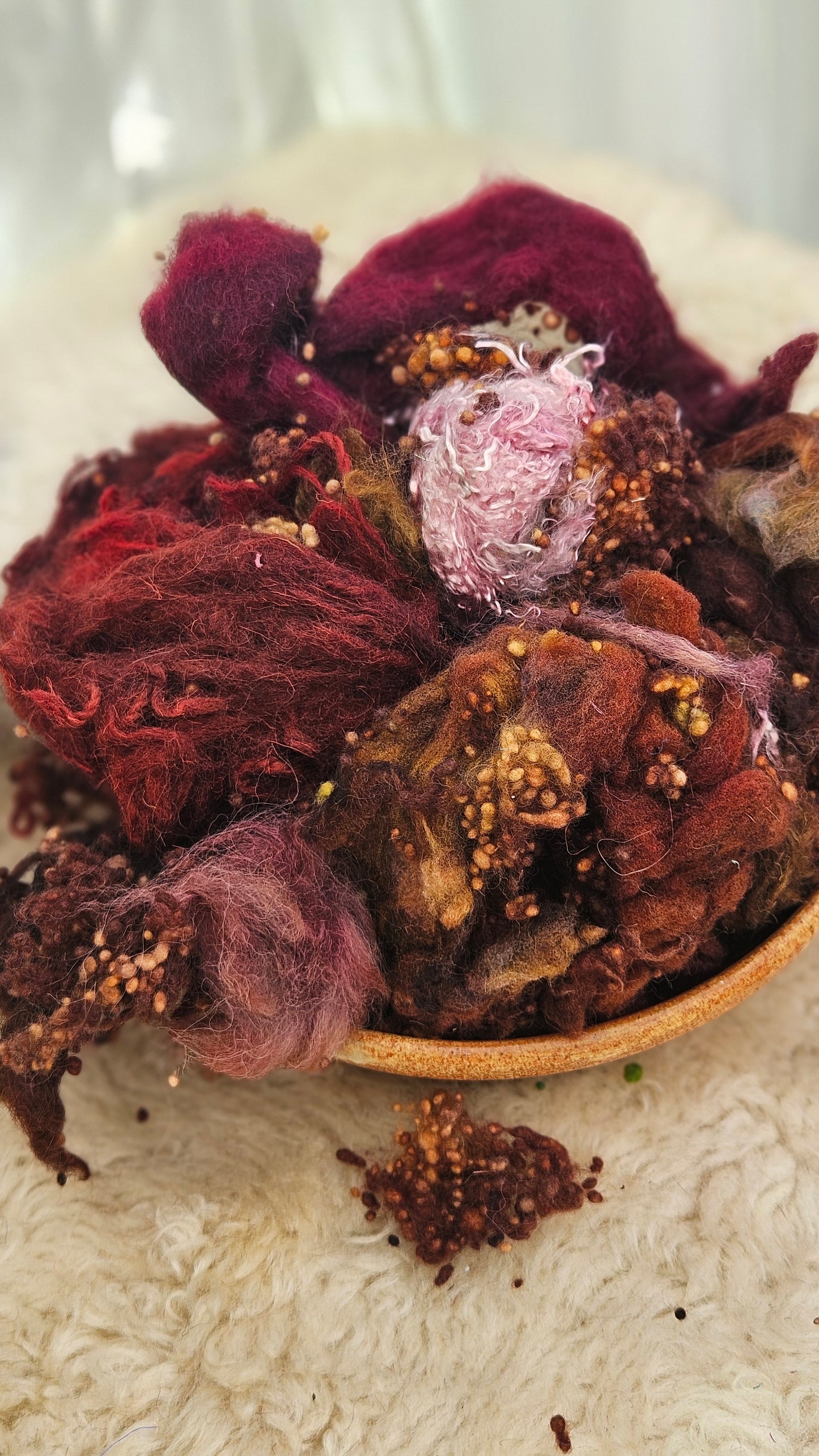VINEYARD AUTUMN - Hand-Dyed Recycled Wool Texture Blend for art yarn embellishing, texture blending, felting, mixed media, and fiber art - 4 ounces | 114 grams