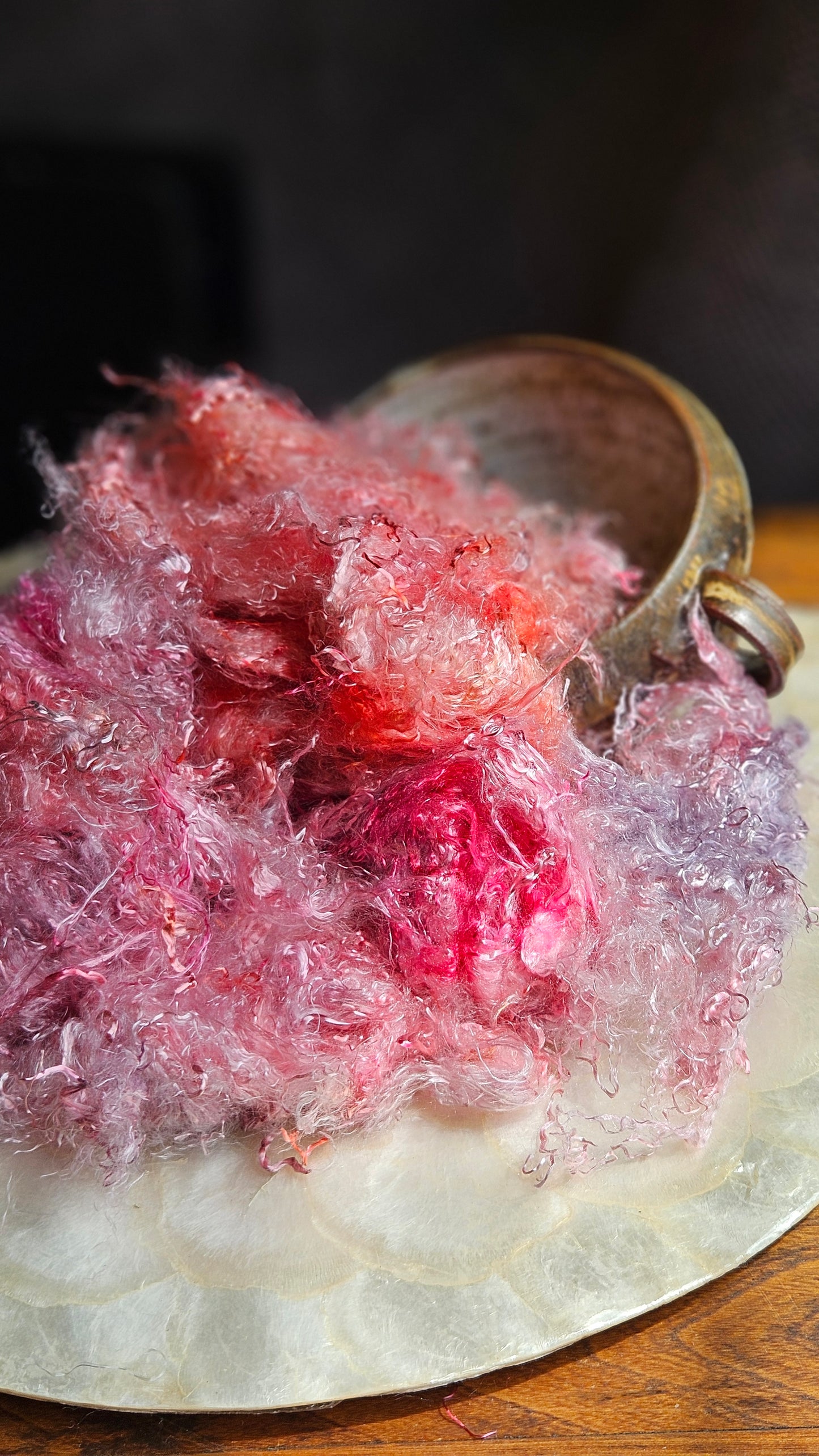 RHODOCHROSITE - hand-dyed eucalyptus crimp faux-silk for art yarn embellishing, fiber blending, felting, and papermaking - 2 oz | 57 g