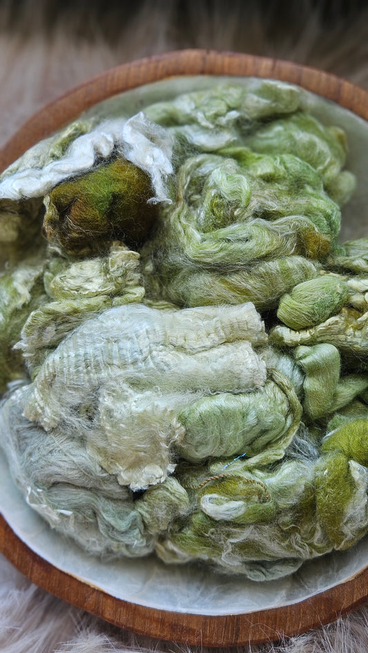 Matcha - hand-dyed fine wool and silky bamboo mill ends - 5 oz |  142 g