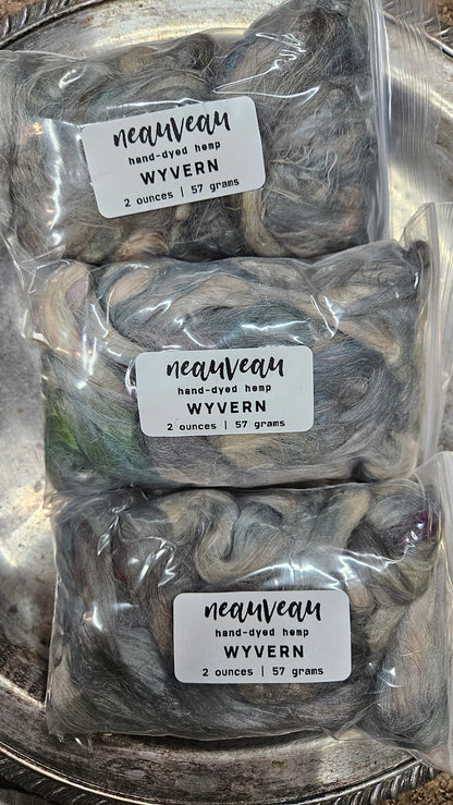 WYVERN - rare hand-dyed hemp top for carding into art batts - 2 ounces | 57 grams
