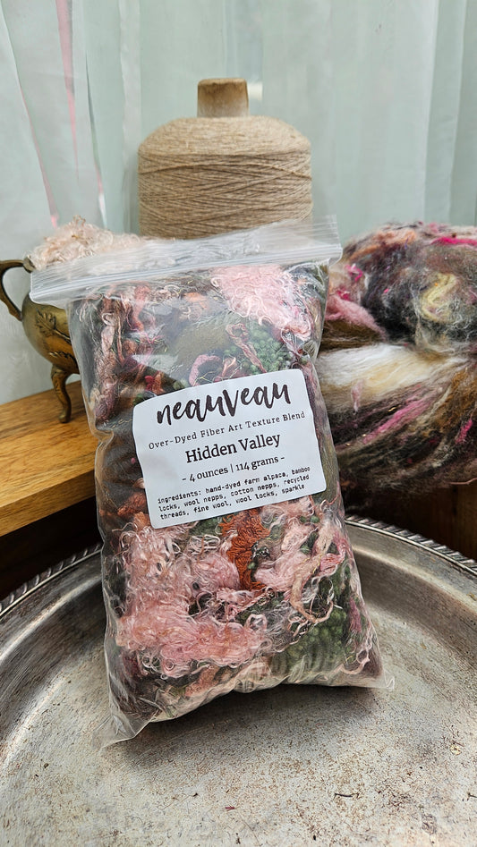 HIDDEN VALLEY - Hand-Dyed Alpaca Bamboo Texture Blend for art yarn embellishing, texture blending, felting, mixed media, and fiber art - 4 ounces | 114 grams